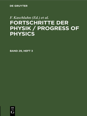 cover image of Fortschritte der Physik / Progress of Physics. Band 29, Heft 3